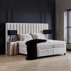 Boxspring bed met opbergruimte - 180x200 cm - Beige - Oscar Inclusief 30 cm matras en topper HR- Koudschuim