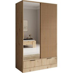 Meubella - Venn - Kledingkast met schuifdeuren - Eiken - 120x60x204 cm