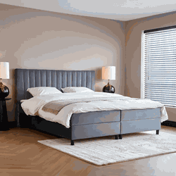 Boxspring bed met opbergruimte - 160x200 cm - Grijs - Opbergbed - Wanda Inclusief 23 cm matras en topper HR- Koudschuim