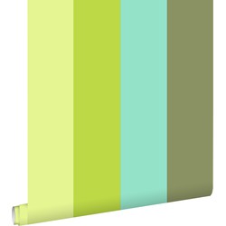 ESTAhome behang strepen turquoise en limegroen - 53 cm x 10,05 m - 116524
