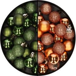 40x stuks kleine kunststof kerstballen groen en koper 3 cm - Kerstbal