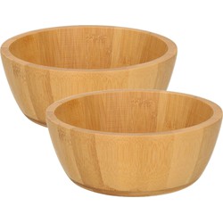 Set van 2x stuks slakommetje / salade schaal bamboe naturel 15 cm - Fruitschalen