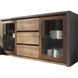 Meubella Dressoir Monaco - Eiken - Grijs - 140 cm - Met glas