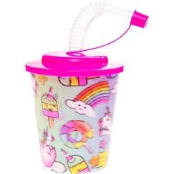 Decopatent® 12 STUKS UNICORN / EENHOORN 3D Drink Beker met Rietje en Deksel - 250ML - Unicorns Plastic Bekers - Kinderfeestje - Kinderverjaardag Bekertjes - Traktatie - Uitdeelcadeaus