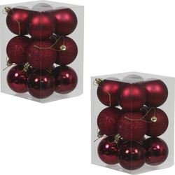24x Donkerrode kunststof kerstballen 6 cm glans/mat/glitter - Kerstbal