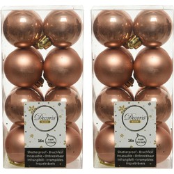 32x Kunststof kerstballen glanzend/mat zacht terra bruin 4 cm kerstboom versiering/decoratie - Kerstbal