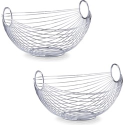 2x Ovale fruitschaal/fruitschalen van metaal zilver 28 cm - Fruitschalen