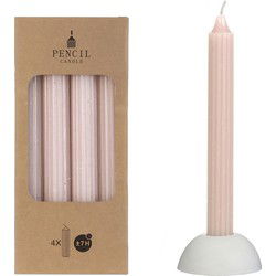 Potlood kaarsen set 4 stuks dia. 2.2 x H 20 cm wit roze