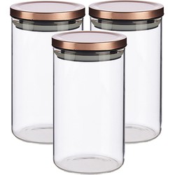 Set van 3x stuks glazen luxe keuken voorraadpotten/voorraadbussen met deksel rose goud 1000 ml - Voorraadpot