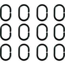 MSV Douchegordijn ophang ringen - kunststof - zwart - 12x stuks - 4 x 6 cm - Douchegordijnen