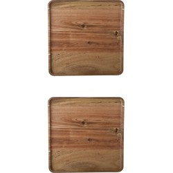 2x Stuks houten dienblad met opstaande rand 26 x 26 cm vierkant - Dienbladen