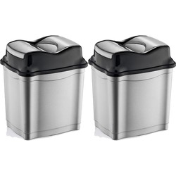 2x stuks zilver/zwarte kunststof vuilnisbakken 50 liter voor op kantoor - Prullenbakken