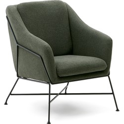 Kave Home - Groene Brida-fauteuil met stalen poten met zwarte afwerking