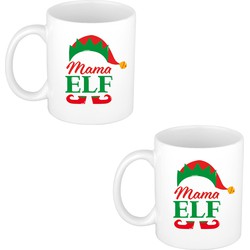 2x stuks Mama Elf koffiemok / theebeker kerstcadeau moeder 300 ml - Bekers