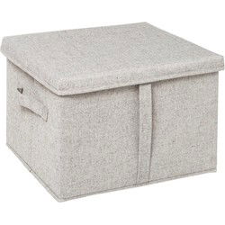 5Five Opbergdoos/box met deksel - lichtgrijs - L35 x B31 x H25 cm - Stevig karton/polyester - Opbergbox