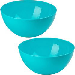 Plasticforte Serveerschaal/saladeschaal - 2x stuks - D28 x H14 cm - kunststof - blauw - Serveerschalen