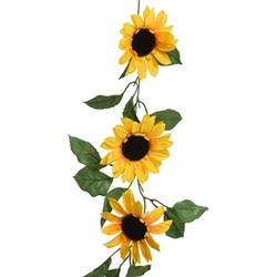 Everlands Planten slinger - zonnebloem - kunstplant - geel - 150 cm - Helianthus - Kunstplanten