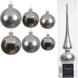 Groot pakket glazen kerstballen 50x zilver glans/mat 4-6-8 cm met piek mat - Kerstbal