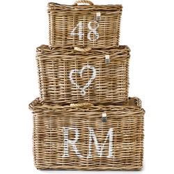 Riviera Maison Opbergmanden Met Deksel - Rustic Rattan Classic RM Basket - Bruin - Set 3 Stuks