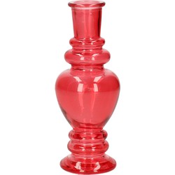 Ideas 4 Seasons Bloemenvaas Venice - voor kleine stelen/boeketten - gekleurd sierglas - helder koraal rood - D5.7 x H15 cm - Vazen