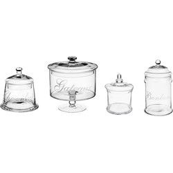 Set van 4x snoeppotten/voorraadpotten 0,4L - 1L - 1,8L - 2L glas met deksel - Voorraadpot