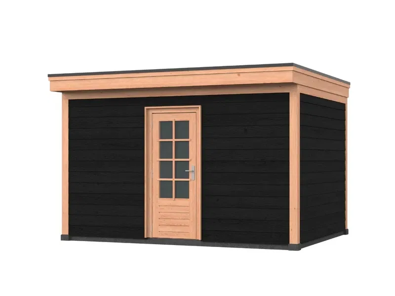 Douglas DIY overkapping, 400 x 300, met schuur en achterwand, Westwood, zwart gespoten - 