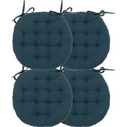 Atmosphera Stoelkussen rond - 4x - donkerblauw - katoen - 38 x 6.5 cm - wicker zitkussen - tuinstoelkussens