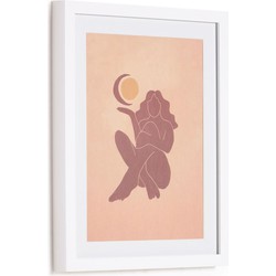 Kave Home - Zinerva veelkleurig schilderij van vrouw met zon en maan 30 x 40 cm