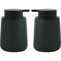 MSV Zeeppompje/dispenser Malmo - 2x - Keramiek - donkergroen/zwart - 8,5 x 12 cm - 300 ml - Zeeppompjes