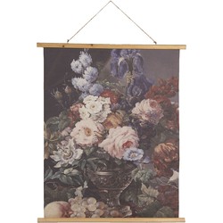 Clayre & Eef Wandkaart met bloemen 80*2*100 cm Zwart Wanddoek Wandhanger