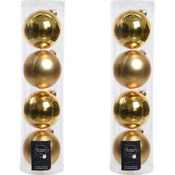 Tubes met 8x gouden kerstballen van glas 10 cm glans en mat - Kerstbal