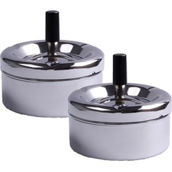 Terras asbak - 2x - zilver - RVS - D12 x H7 cm - drukasbak - Asbakken