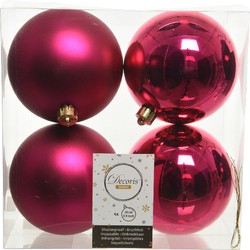 4x Kunststof kerstballen glanzend/mat bessen roze 10 cm kerstboom versiering/decoratie - Kerstbal
