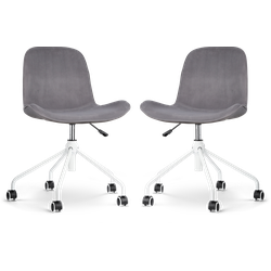 Nout-Fé bureaustoel velvet grijs - wit onderstel - set van 2