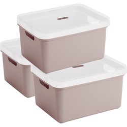 3x Sunware opbergbox/mand 32 liter oud roze kunststof met transparante deksel - Opbergbox