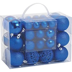 Kerstboomversiering 50x blauwe plastic kerstballen 3/4/6 cm - Kerstbal