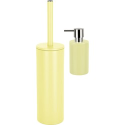 Spirella Badkamer accessoires set - WC-borstel/zeeppompje - geel - Badkameraccessoireset