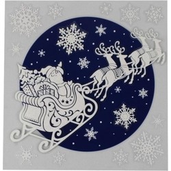 1x stuks velletjes kerst dubbelzijdige glitter raamstickers kerstman slee 31 x 31 cm - Feeststickers