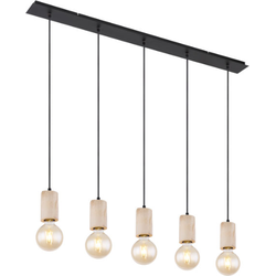 Prachtige design Hanglamp 5-lichts | Hout en zwart-mat metaal | E27 | Zwart | Binnen | Woonkamer | Eetkamer
