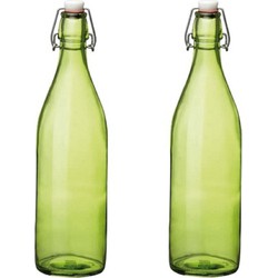 5x stuks groene giara flessen van 1 liter met dop - Waterflessen