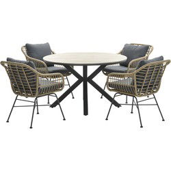 Ronde 4-persoons tuinset - Edison tafel - 4 Margriet stoelen