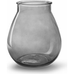 Bloemenvaas druppel vorm type - smoke grijs/transparant glas - H22 x D20 cm - Vazen