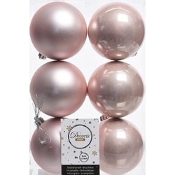 Decoris Kerstballen - 6x st - lichtroze - D8 cm - kunststof - Kerstbal