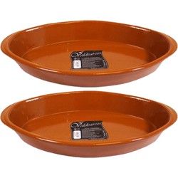 Set van 2x stuks tapas ovenschalen/serveerschalen ovaal terracotta Fontein 5 liter - Snack en tapasschalen