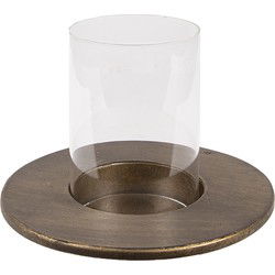 Clayre & Eef Lantaarn  Ø 18x13 cm Koperkleurig Ijzer Glas Rond Kaarsenhouder