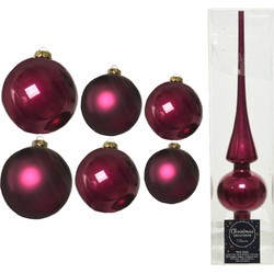 Groot pakket glazen kerstballen 50x framboos roze glans/mat 4-6-8 cm met piek glans - Kerstbal
