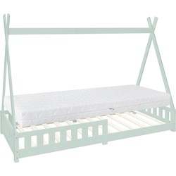 Kinderbed met uitvalbeveiliging en lattenbodem 90x200 cm mint van grenenhout ML-Design