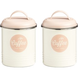 Set van 2x stuks wit/roze koffie vershoudblik 11 x 16 cm 2 liter - Voorraadblikken