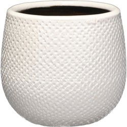 Mica Decorations Bloempot - wit met relief - keramiek - 14 x 12 cm - plantenpotten - Plantenpotten