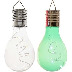 2x Buitenlampen/tuinlampen lampbolletjes/peertjes 14 cm transparant/groen - Buitenverlichting